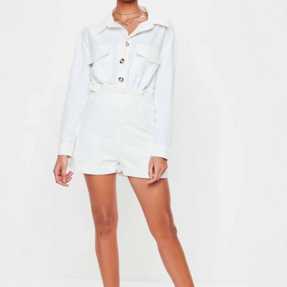 MissGuided Utility Frill Tortoise Button Romper